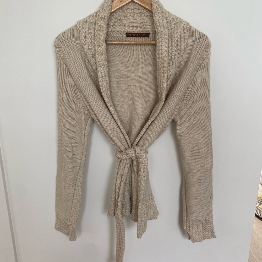 Women's Cream Sweater with Tie Front